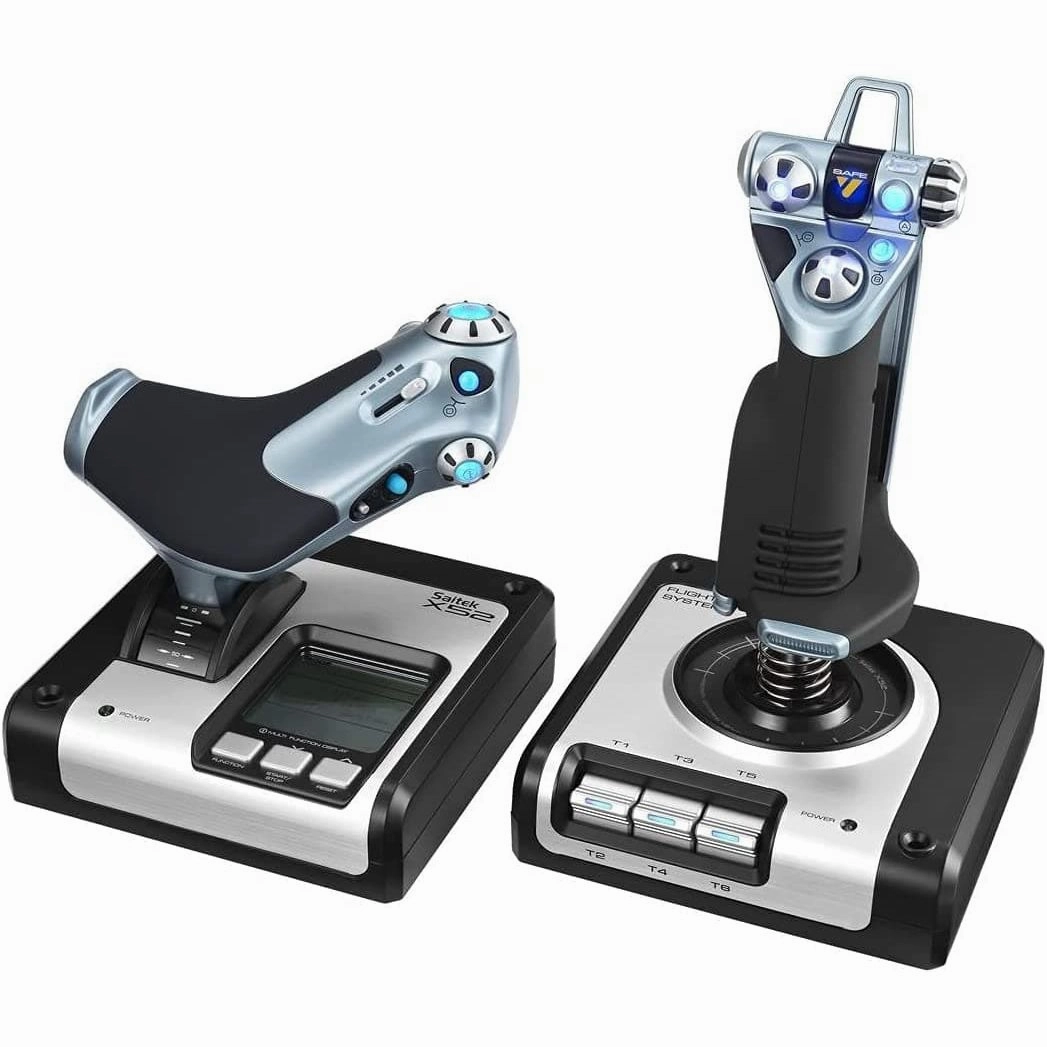 Logitech Gaming Saitek X52 Hotas Flight Control System PS28 Flight sim joystick USB PC Silver, Black