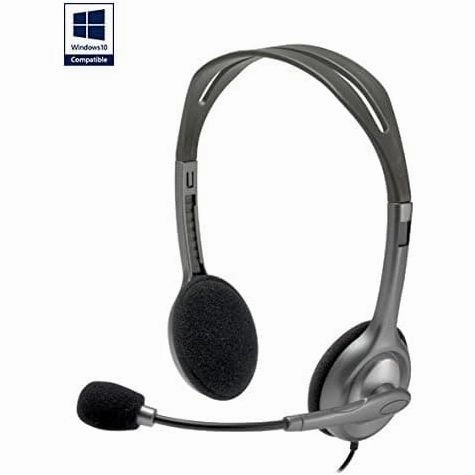 Logitech H111 Wired Headset, Stereo Headphones with Noise-Cancelling Microphone, 3.5 mm Audio Jack, PC/Mac/Laptop/Smartphone/Tablet - Black