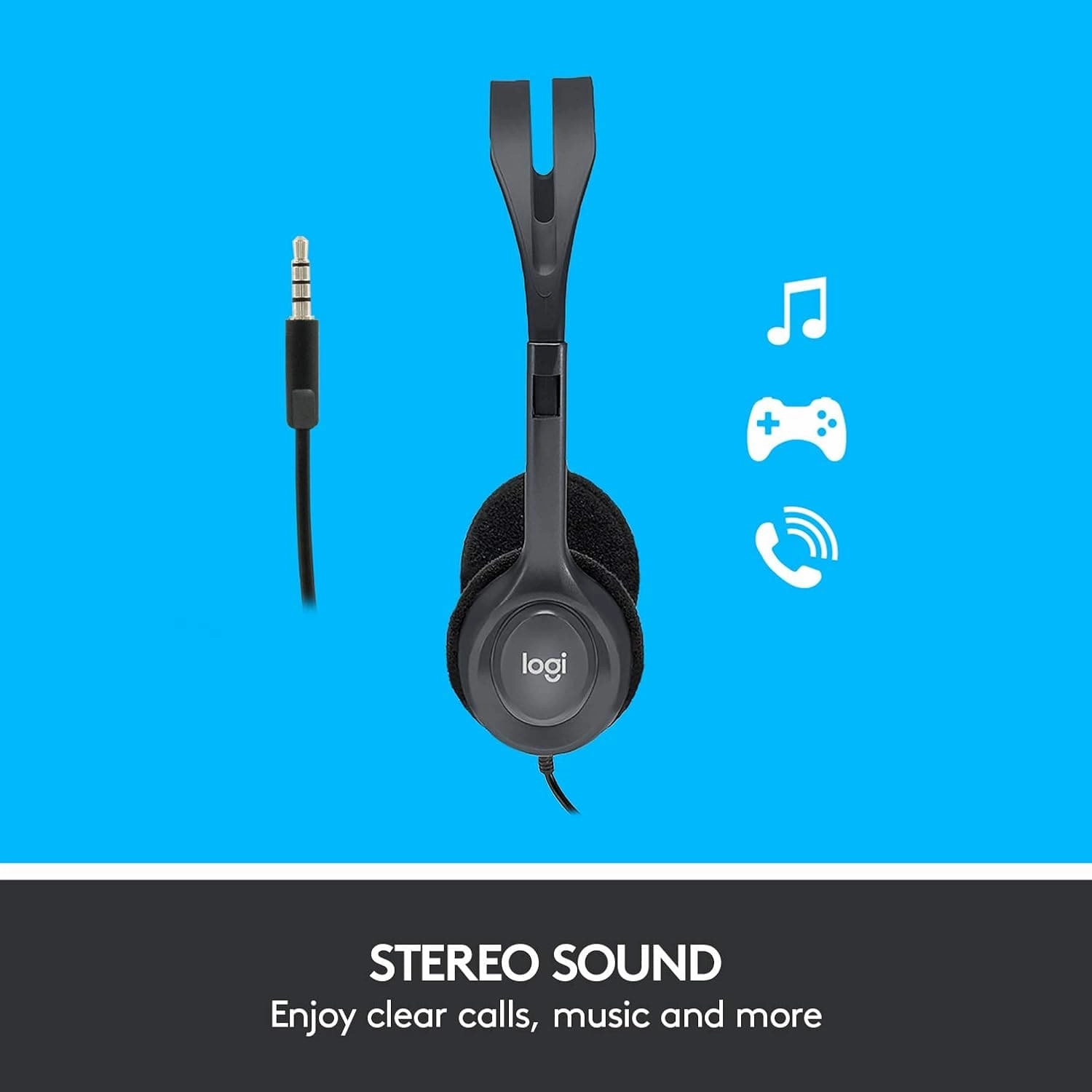 Logitech H111 Wired Headset, Stereo Headphones with Noise-Cancelling Microphone, 3.5 mm Audio Jack, PC/Mac/Laptop/Smartphone/Tablet - Black