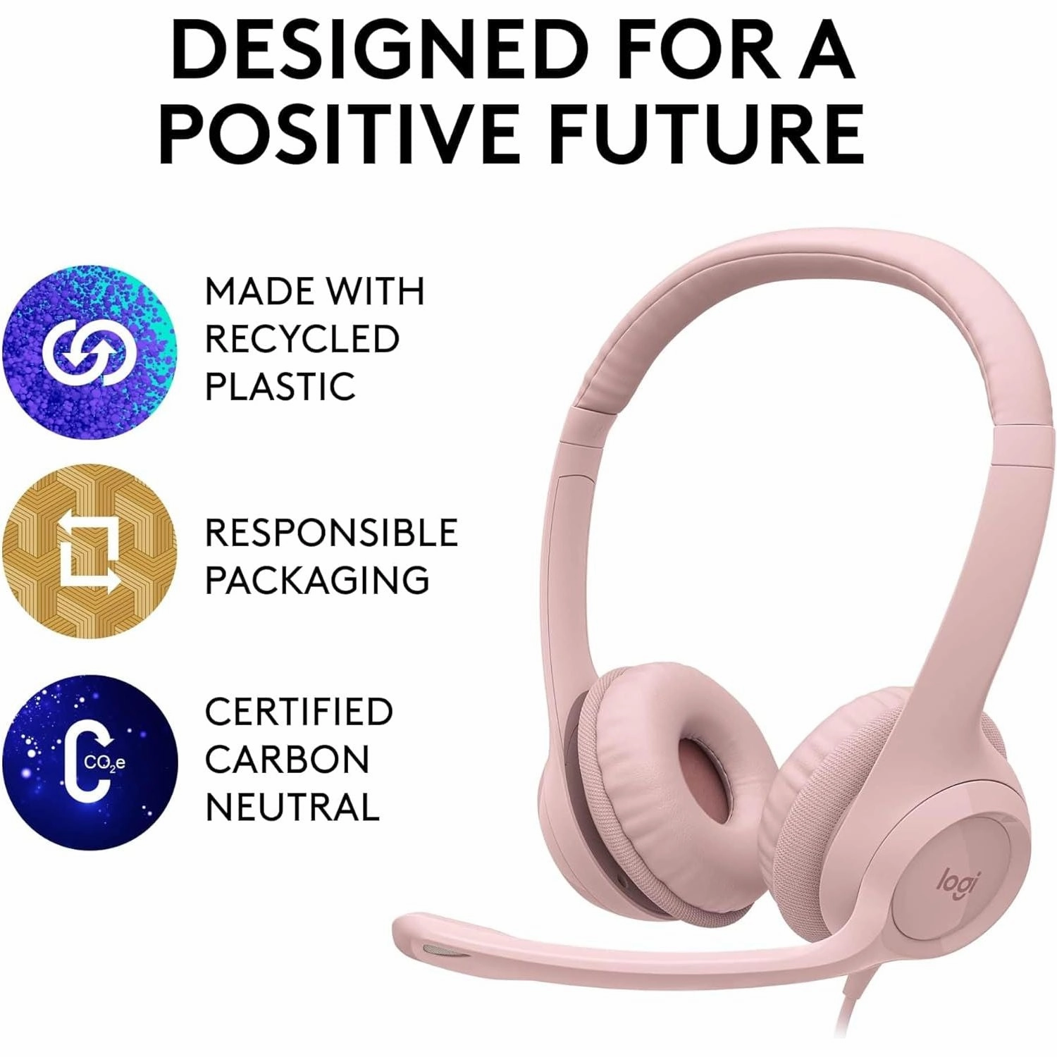 Logitech H390 Wired Headset - USB-A, Noise Cancelling Microphone, In-Line Controls, Stereo Sound, Compatible with PC/Laptop/Chromebook - Rose