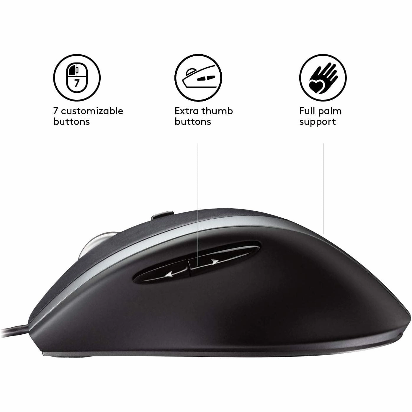 Logitech M500 Wired USB Mouse, High Precision 1000 DPI Laser Tracking, 7 Buttons, PC / Mac / Laptop - Black