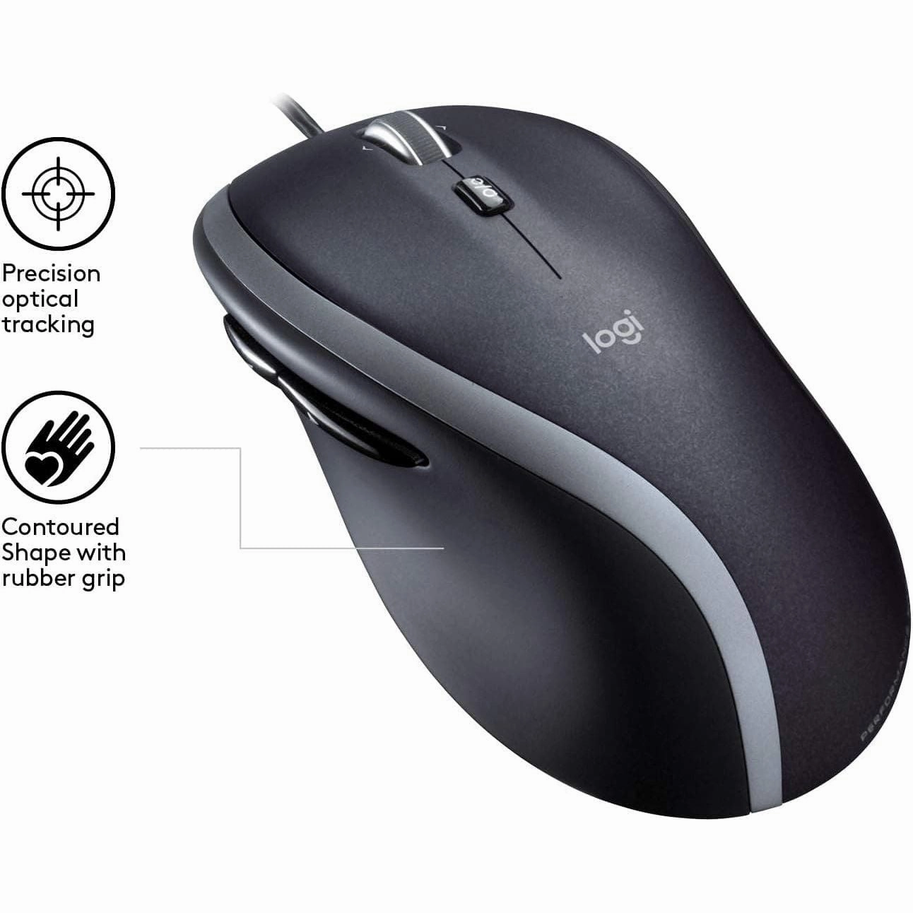 Logitech M500 Wired USB Mouse, High Precision 1000 DPI Laser Tracking, 7 Buttons, PC / Mac / Laptop - Black