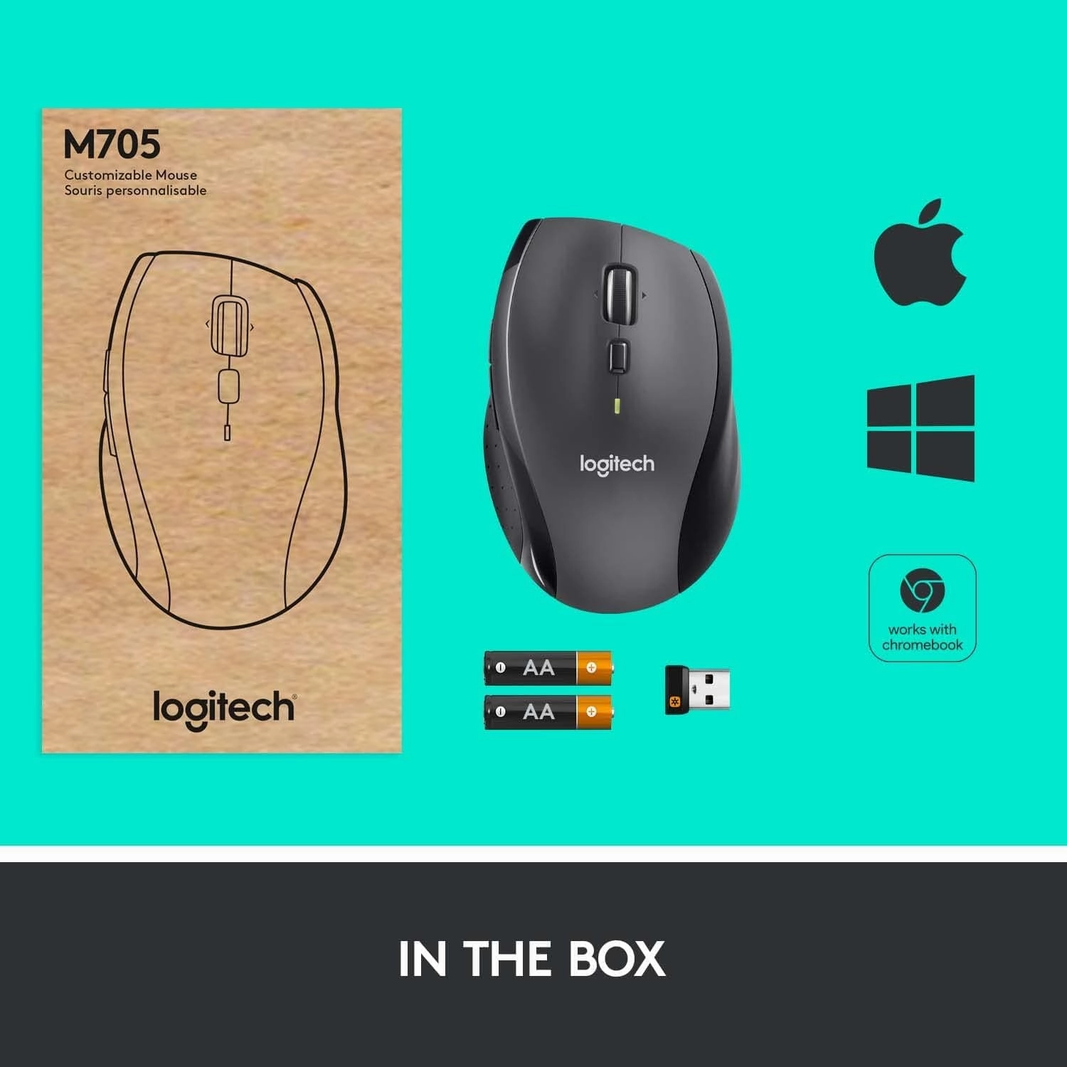 Logitech M705 Marathon Wireless Mouse, 2.4 GHz USB Unifying Receiver, 1000 DPI, 5-Programmable Buttons, 3-Year Battery, Compatible with PC, Mac, Laptop, Chromebook - Grey