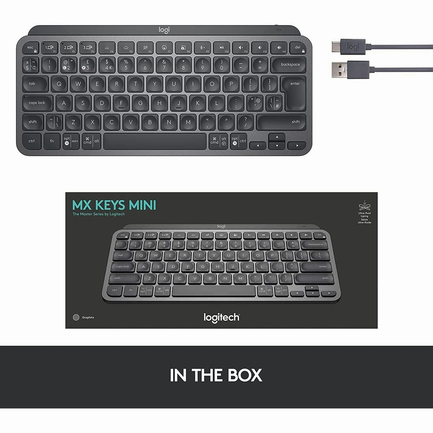 Logitech MX Keys Mini Minimalist Wireless Illuminated Keyboard, Compact, Bluetooth, Backlit, USB-C, Compatible with Apple macOS, iOS, Windows, Linux, Android, Metal Build - Graphite
