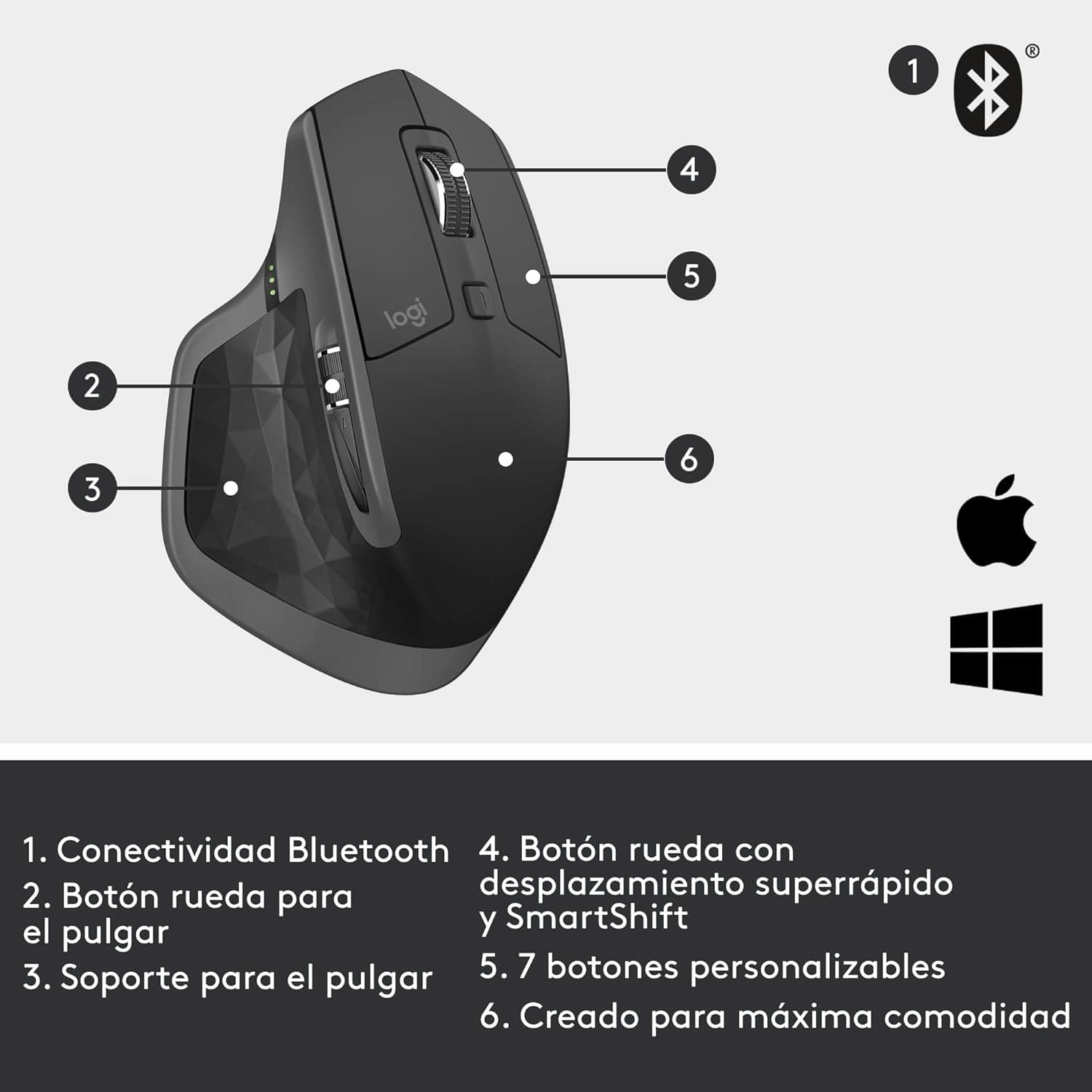 Logitech MX Master 2S Wireless Mouse with Flow Cross-Computer Control and File Sharing for PC and Mac, Grey