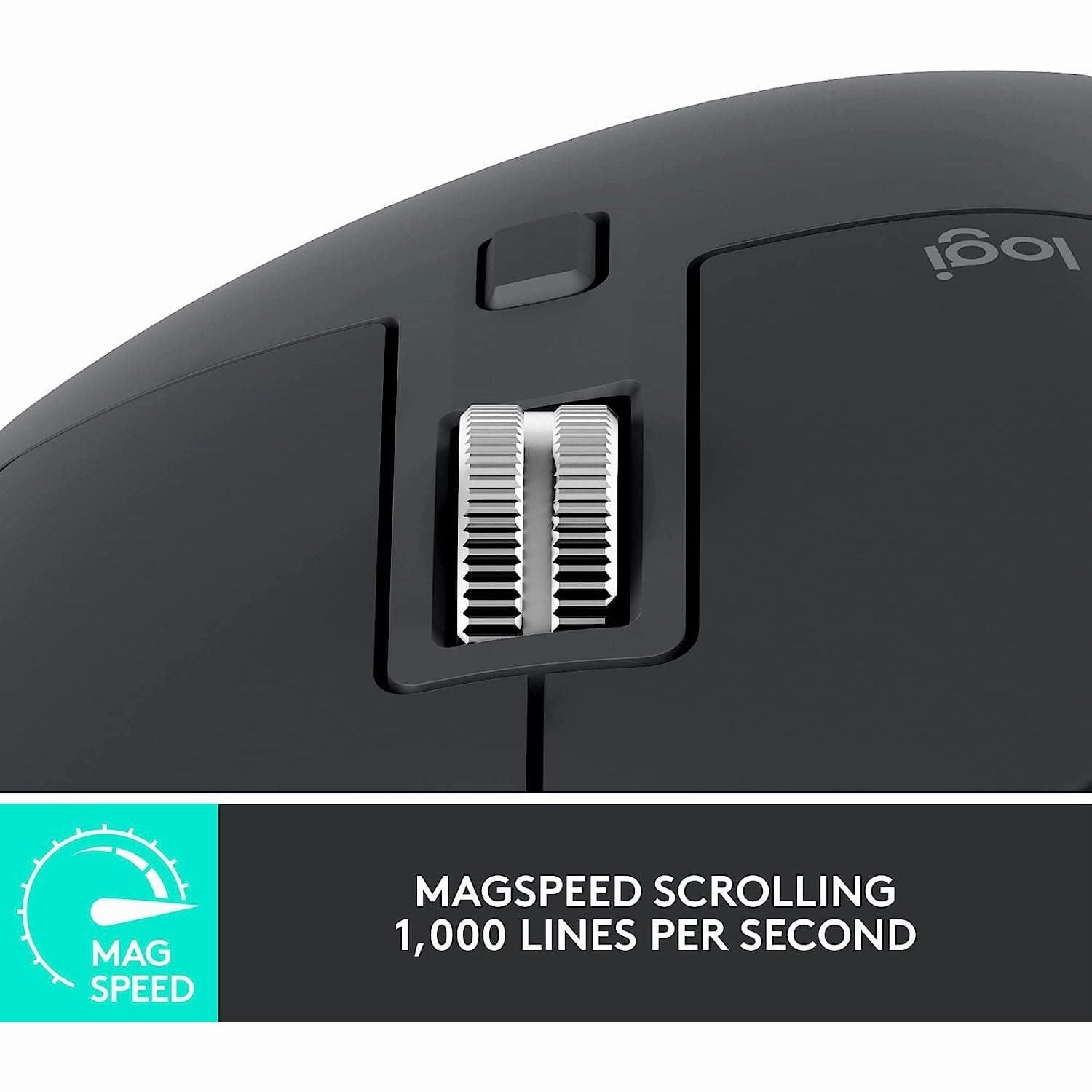 Logitech MX Master 3S - Wireless Performance Mouse with Ultra-Fast Scrolling, Ergonomic, 8K DPI, Glass Tracking, Silent Clicks, USB-C, Bluetooth, Windows, Linux, Chrome - Dark Gray