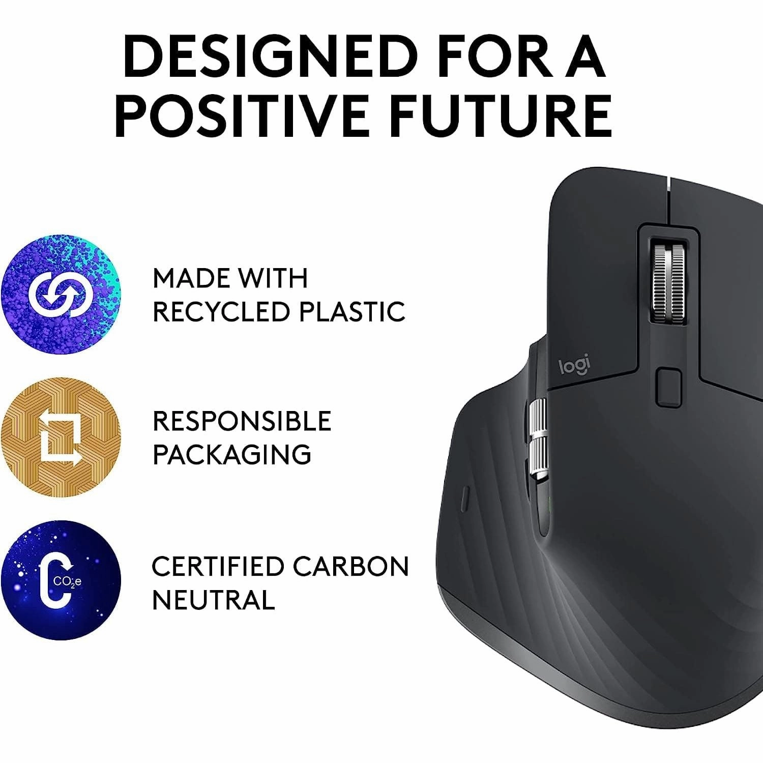 Logitech MX Master 3S - Wireless Performance Mouse with Ultra-Fast Scrolling, Ergonomic, 8K DPI, Glass Tracking, Silent Clicks, USB-C, Bluetooth, Windows, Linux, Chrome - Dark Gray