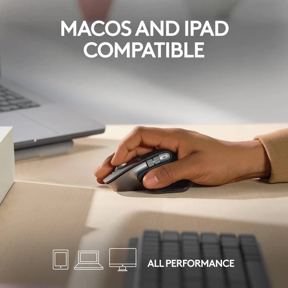Logitech MX Master 3S for Mac - Wireless Bluetooth Mouse, Ultra-Fast Scrolling, 8K DPI, Quiet Clicks, Track on Glass, Customizable, USB-C, Space Grey