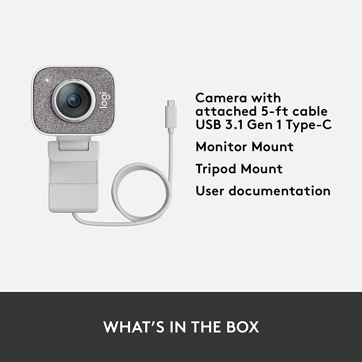 Logitech StreamCam C Live Streaming Webcam for Youtube and Twitch, Full 1080p HD 60fps, USB-C Connection, AI-enabled Facial Tracking, Auto Focus, Vertical Video - OFF WHITE