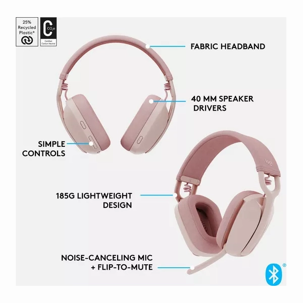 Logitech Zone Vibe 100 Wireless Headset - Rose
