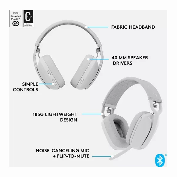 Logitech Zone Vibe 100 Wireless Headset  Off-White