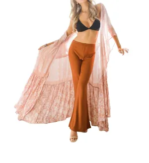Long Paisley Flowy Kimono In Blush
