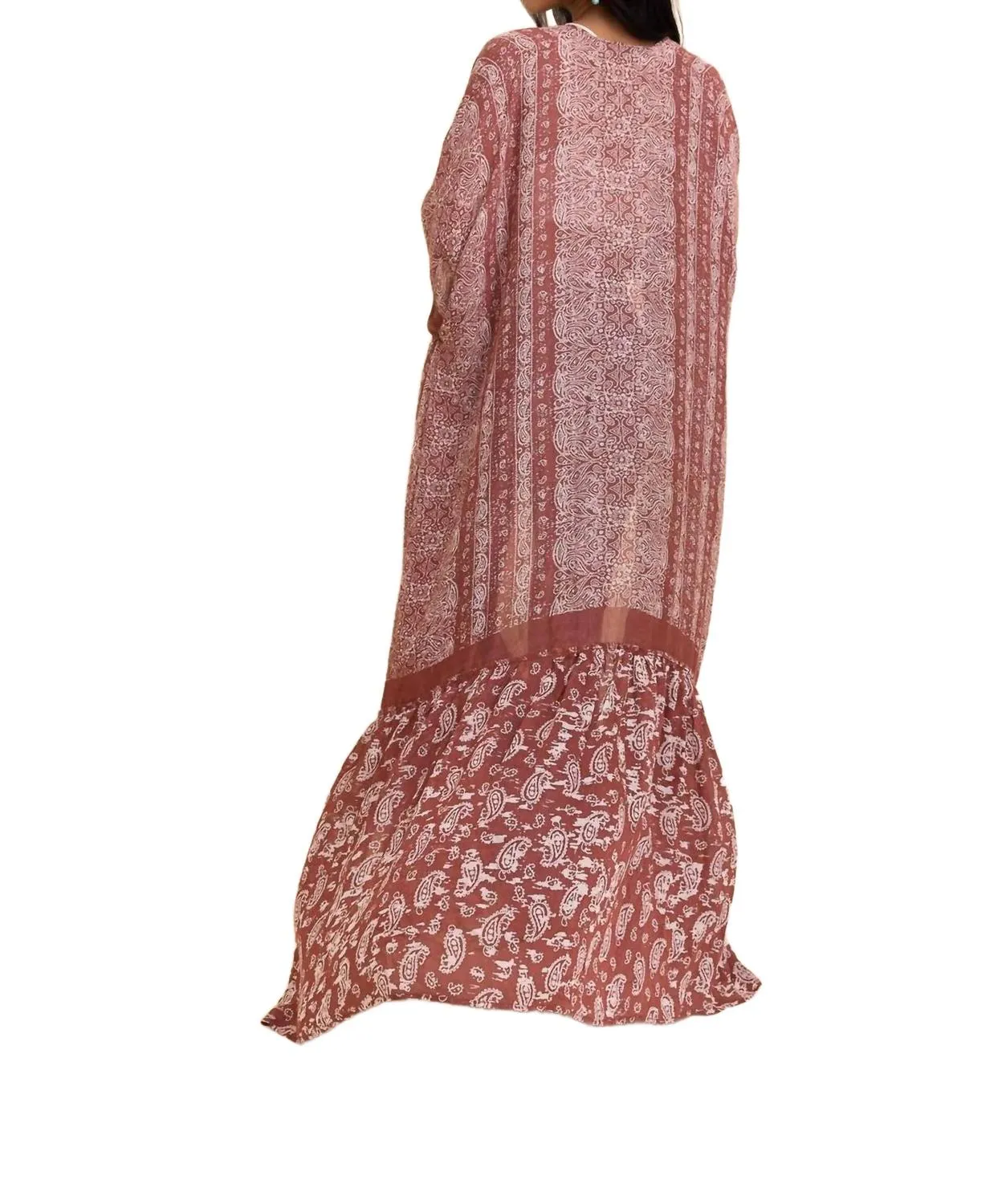 Long Paisley Flowy Kimono In Wine