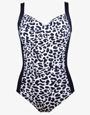 Lucille Longer Length Swimsuit - Black and Leopard