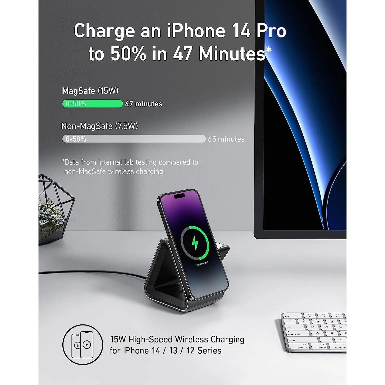 MagSafe Charger, Anker MagGo Charger (3-in-1 Station), MFi-Certified 15W Max Fast Charging, Compatible with iPhone 15/14/13/12, Apple Watch S8/7/6, AirPods 3/Pro (30W USB-C Charger Included)