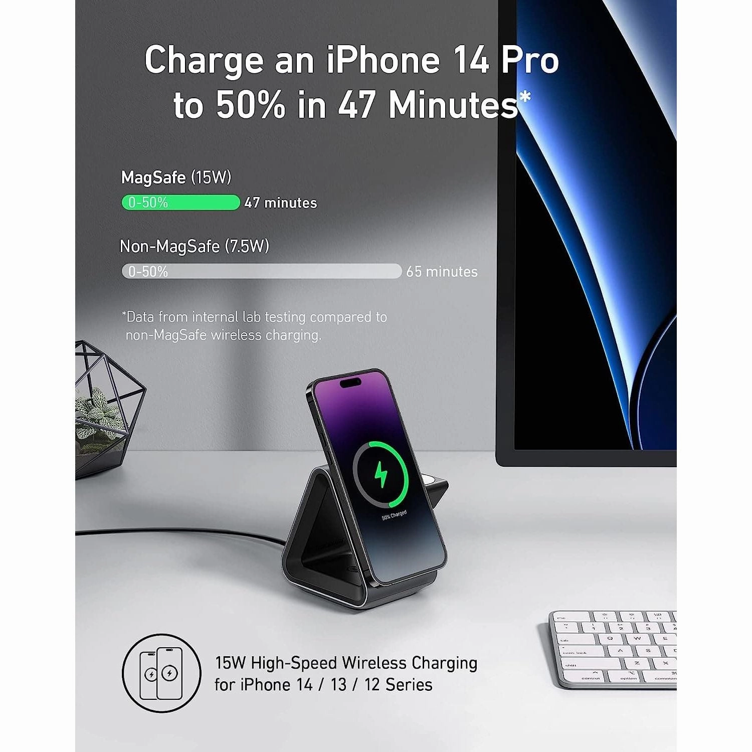 MagSafe Charger, Anker MagGo Charger (3-in-1 Station), MFi-Certified 15W Max Fast Charging, Compatible with iPhone 15/14/13/12, Apple Watch S8/7/6, AirPods 3/Pro (30W USB-C Charger Included)