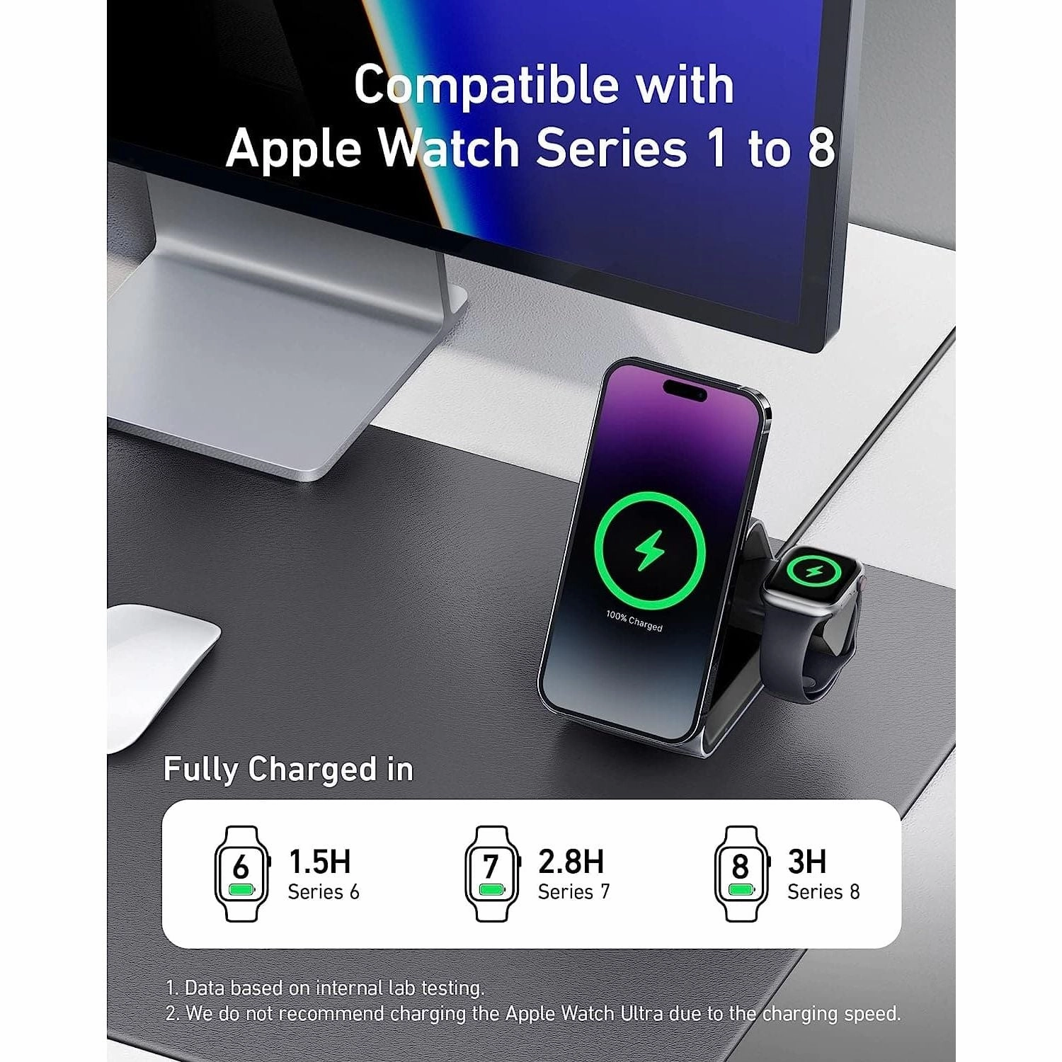 MagSafe Charger, Anker MagGo Charger (3-in-1 Station), MFi-Certified 15W Max Fast Charging, Compatible with iPhone 15/14/13/12, Apple Watch S8/7/6, AirPods 3/Pro (30W USB-C Charger Included)