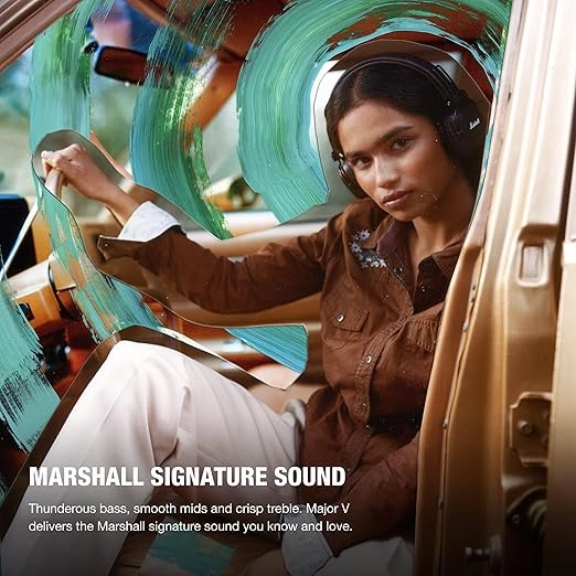 Marshall Major V Bluetooth Wireless Headphones, 100 Hours playtime - Brown