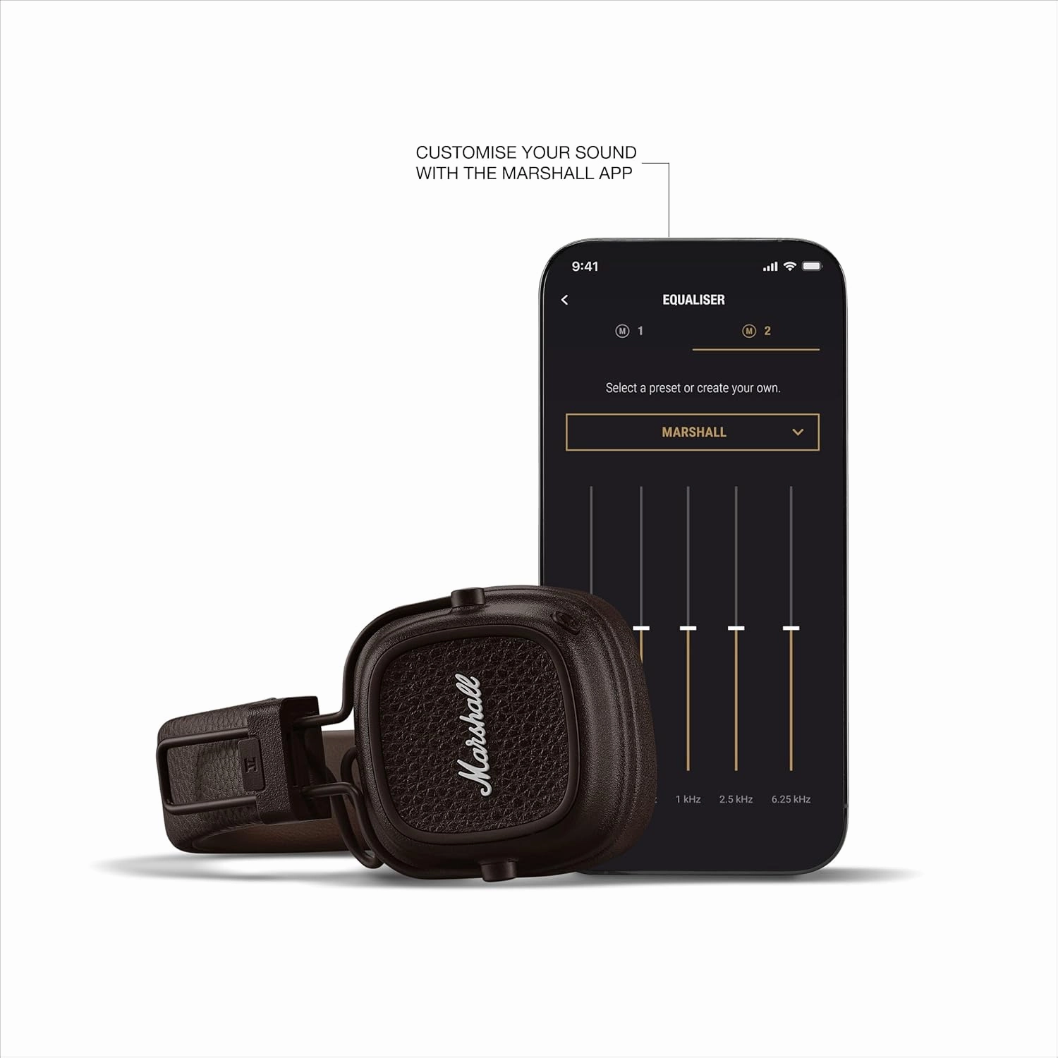 Marshall Major V Bluetooth Wireless Headphones, 100 Hours playtime - Brown