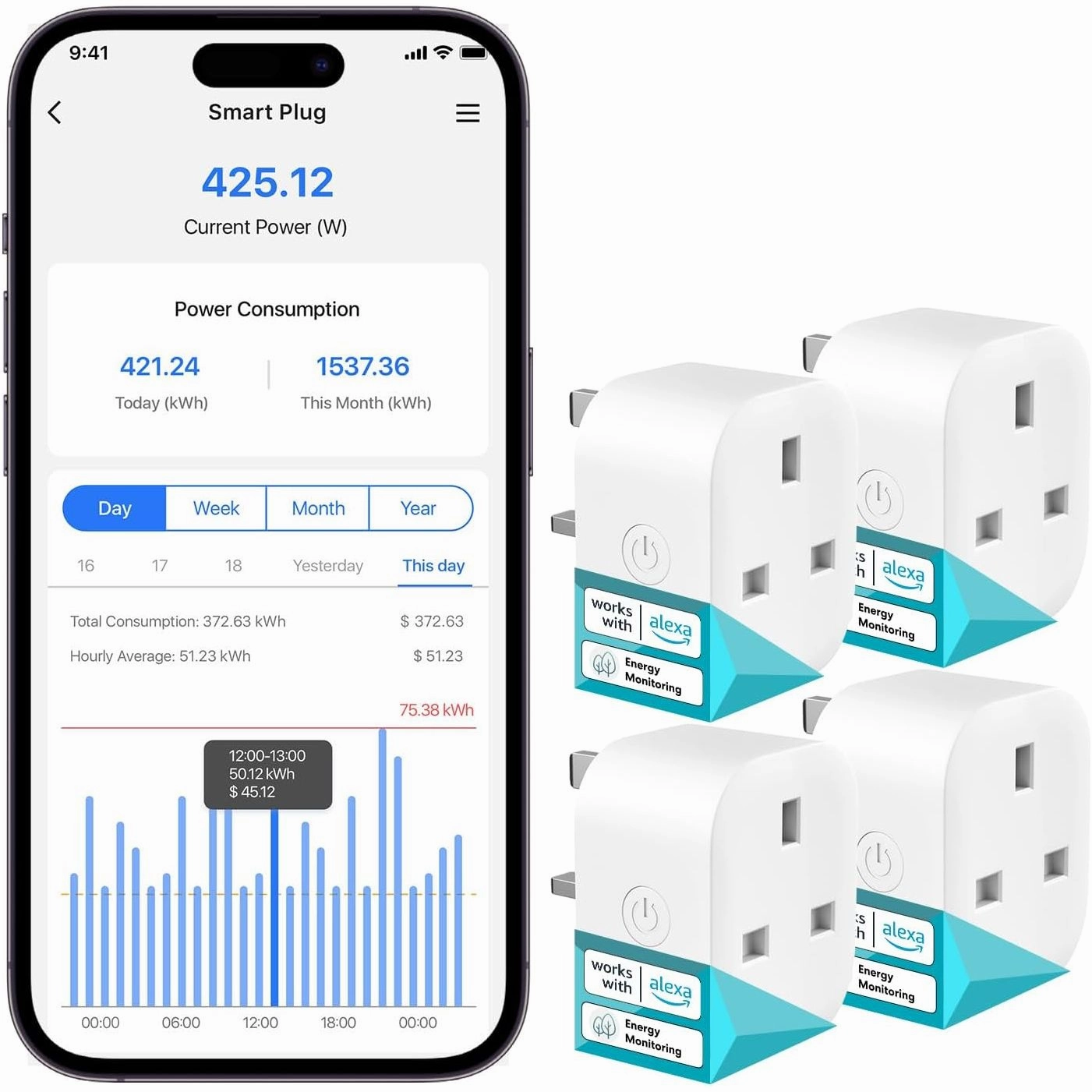 Meross Smart WiFi Plug 4-Pack, Energy Monitoring, Works with Alexa, Google Home, SmartThings, Remote Control Timer, No Hub Required, 13A xbox console, buy xbox series x, xbox accessories online