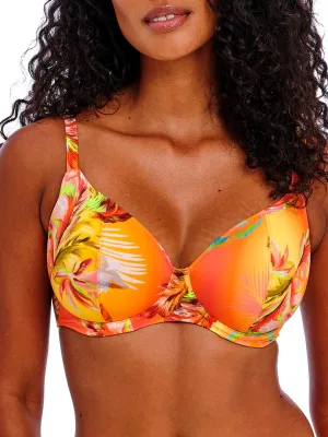 Miami Sunset Plunge Bikini Top - Papaya