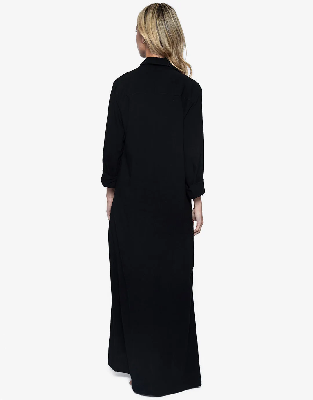 Midnight Billie Button Maxi Shirt Cover Up - Black