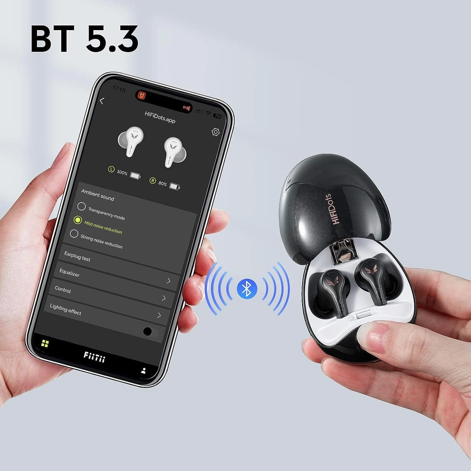 Mifo FiiTii HiFiDots Wireless Earbuds Active Noise Cancelling, aptX Lossless Sound Quality Bluetooth Earphones QC3071, APP for Custom EQ, Bluetooth 5.3, IPX7 Waterproof Small Earbuds - Black