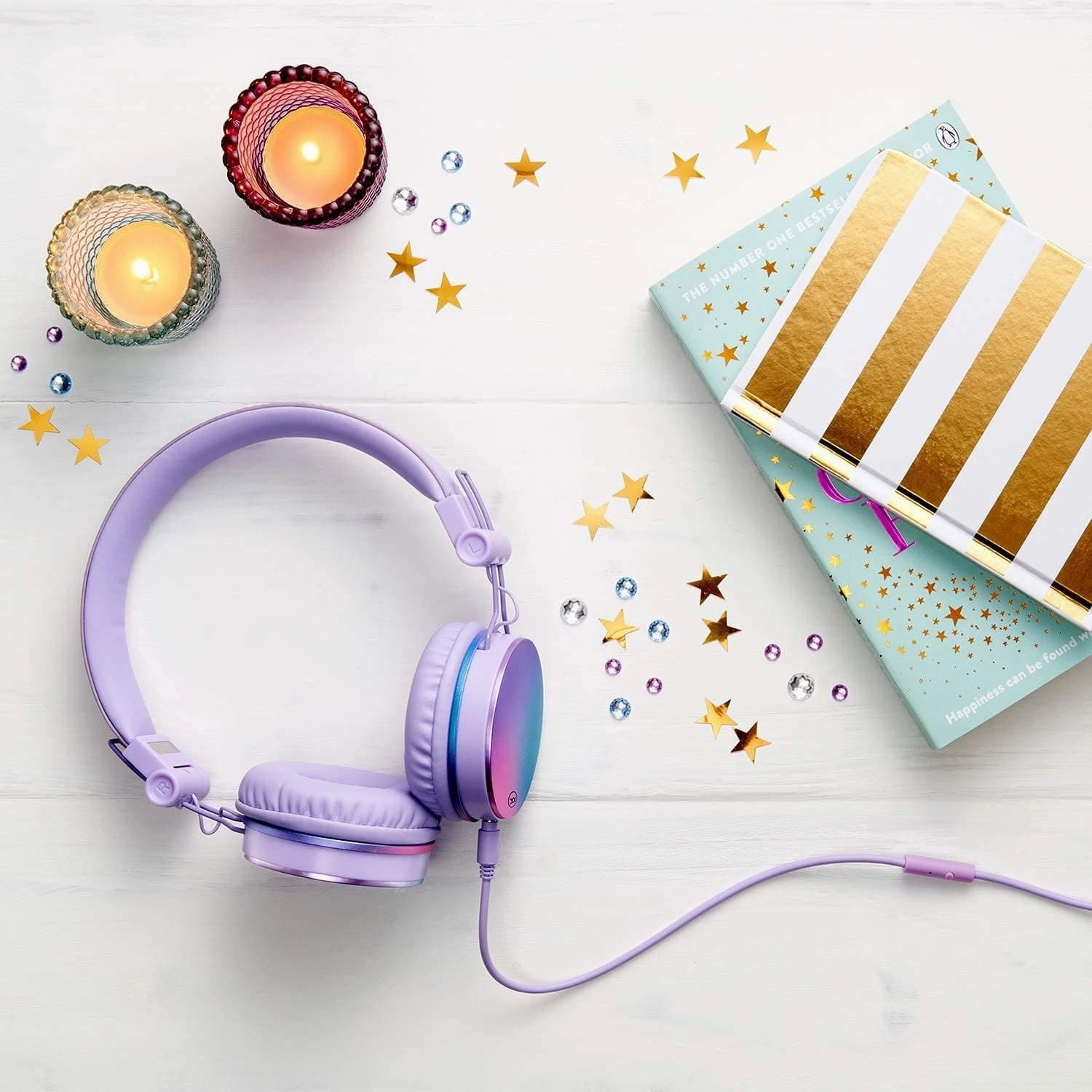 Mixx Audio | Limited Edition OX1 On-Ear Stereo Foldable Headphones With In-Line Mic - Headphones for girls teens kids, Pink and Purple Mermaid - 3.5mm Jack