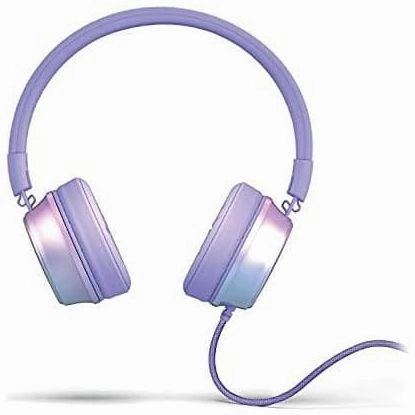 Mixx Audio | Limited Edition OX1 On-Ear Stereo Foldable Headphones With In-Line Mic - Headphones for girls teens kids, Pink and Purple Mermaid - 3.5mm Jack