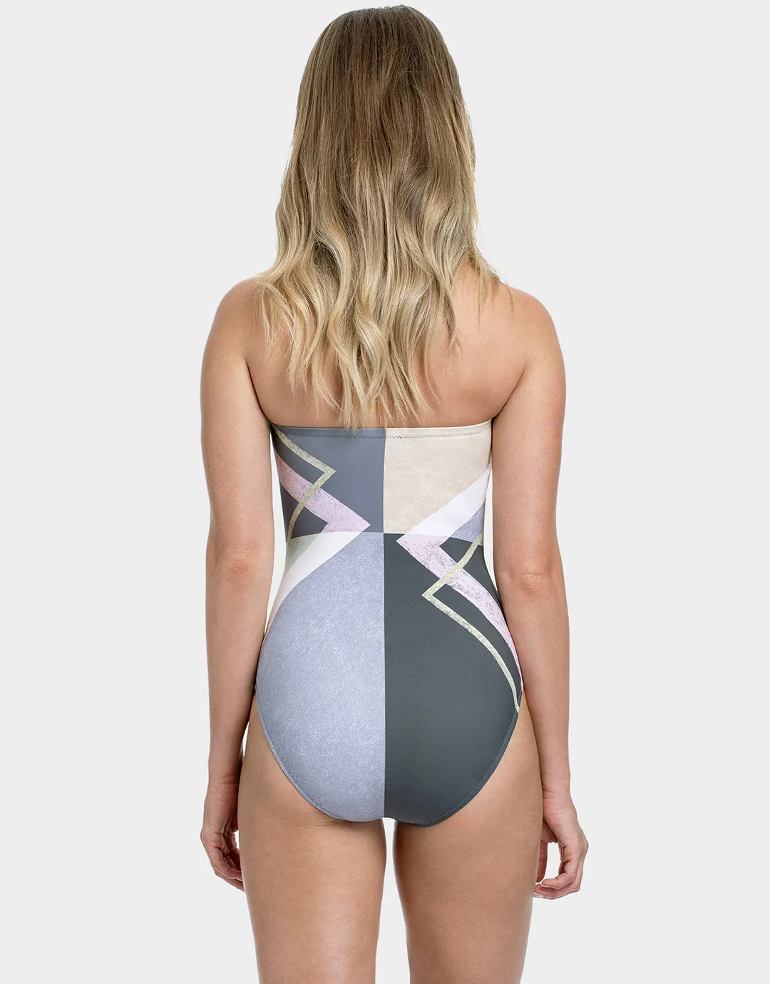 Modern Art Bandeau Swimsuit - Multi Grey