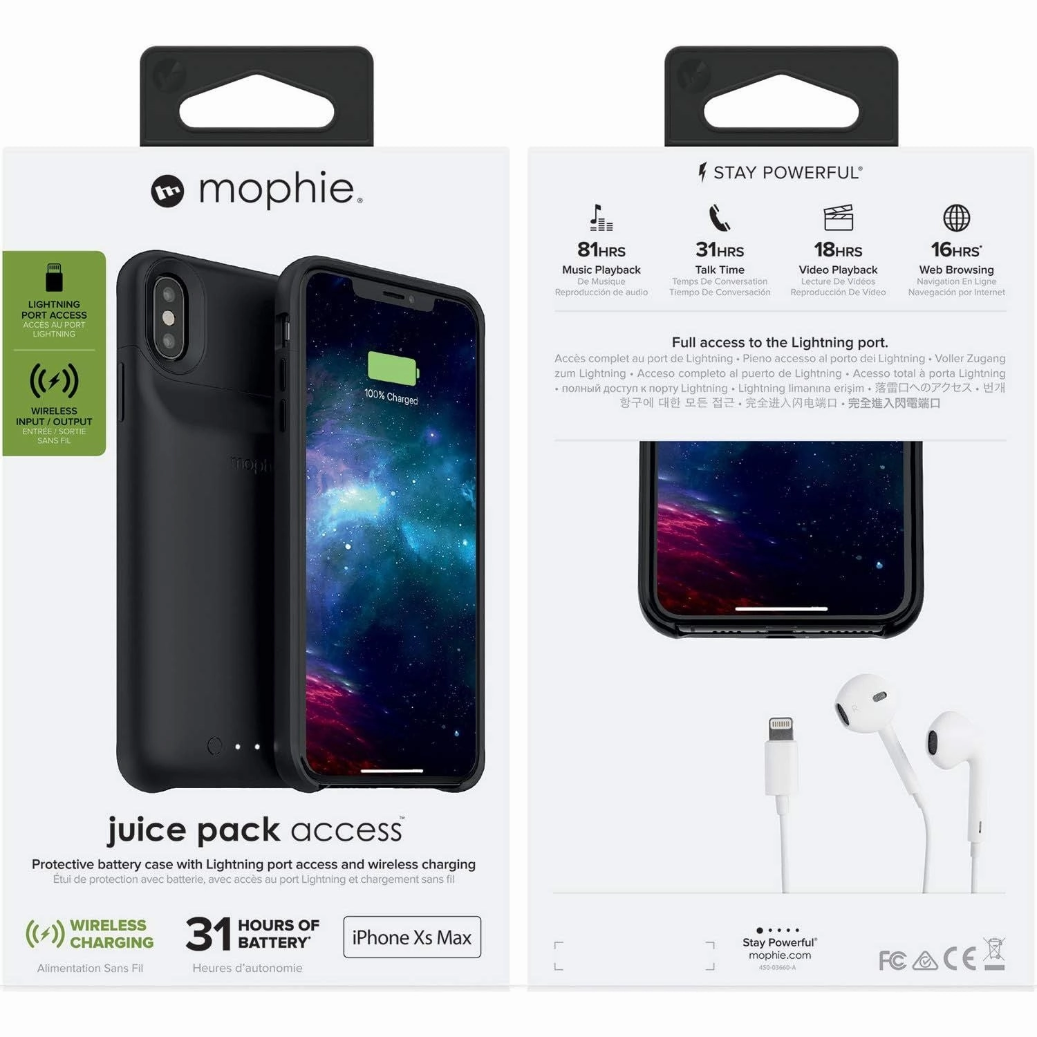 mophie Juice Pack Access  Slim Wireless Charging Battery Case for iPhone Xs Max - Black