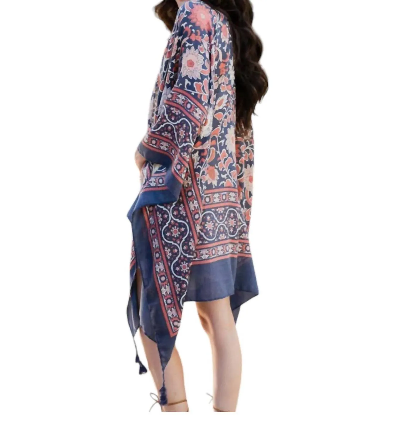 Moroccon Pattern Kimono In Navy