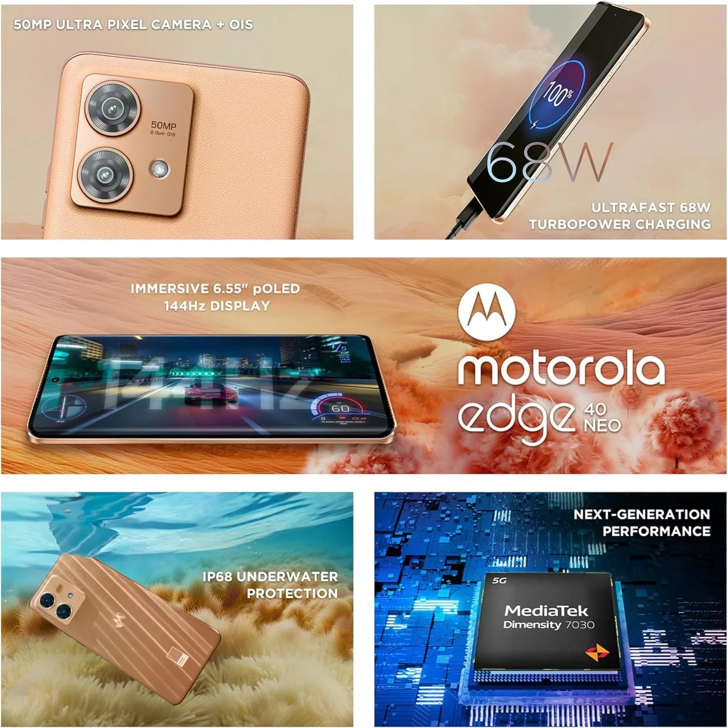 Motorola Edge 40 Neo 5G - 256GB - Peach Fuzz - Unlocked