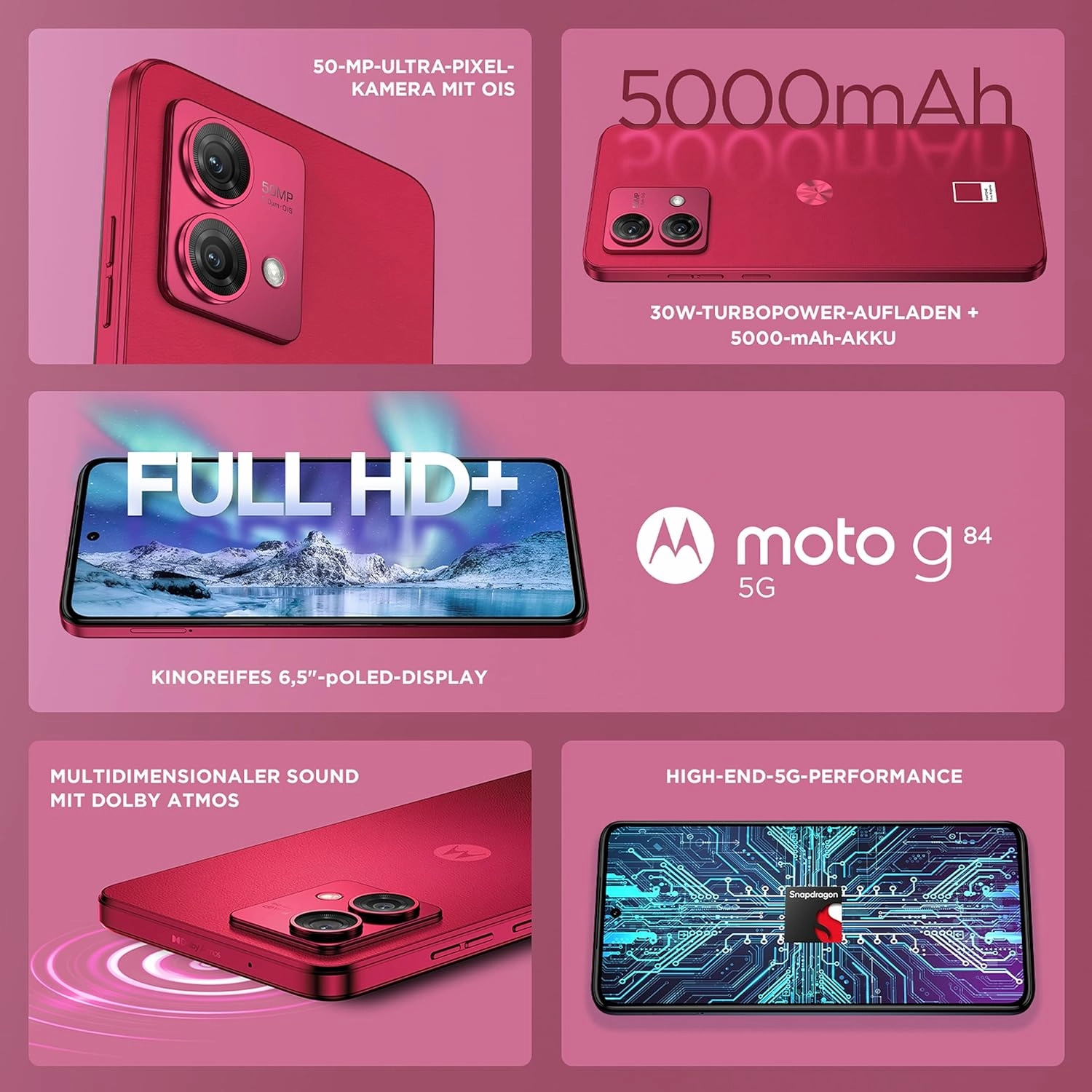 Motorola G84 5G - 12GB RAM, 256GB Storage, Viva Magenta