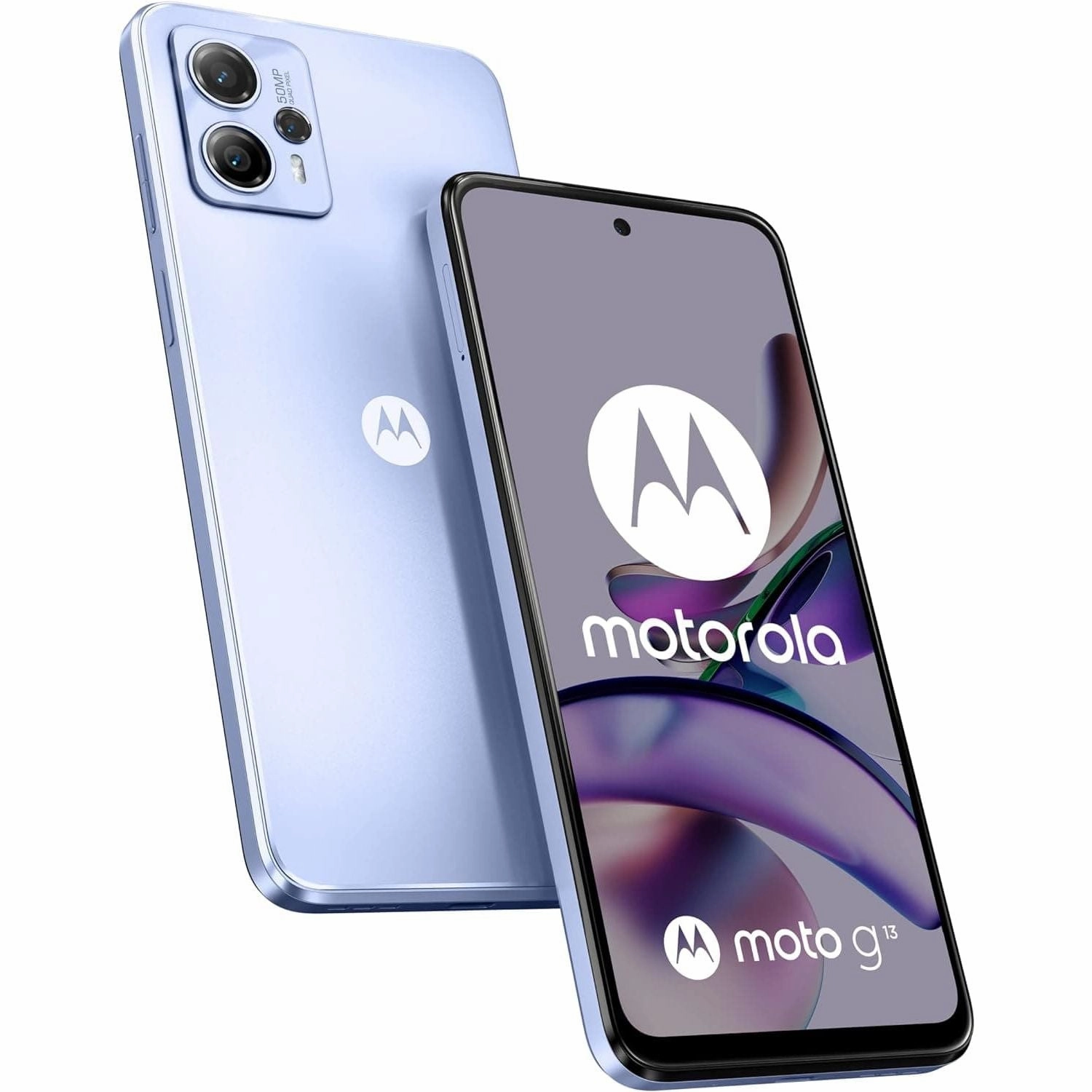 Motorola Moto (g13, 6.5 Inch 90 Hz HD  Display, 50 MP Quad Pixel Camera, Dolby Atmos Stereo Speakers, 5000 mAh Battery, TurboPower Charging, 4/128 GB, Dual SIM), Lavender Blue