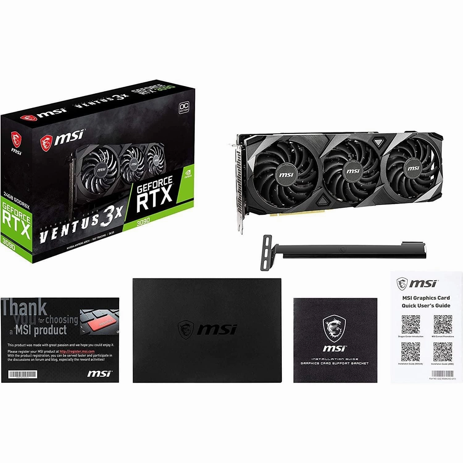 MSI GeForce RTX 3090 VENTUS 3X 24G OC Gaming Graphics Card - 24GB GDDR6X, 1725 MHz, PCI Express Gen 4, 384-bit, 3x DisplayPort v1.4a, HDMI 2.1