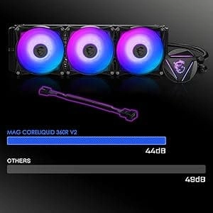 MSI MAG CoreLiquid 360R V2 AIO Liquid CPU Cooler - ARGB Rotatable Blockhead, Split-Flow Cooling, Evaporation-Proof Tubing, Easy Install, AMD/Intel Compatible
