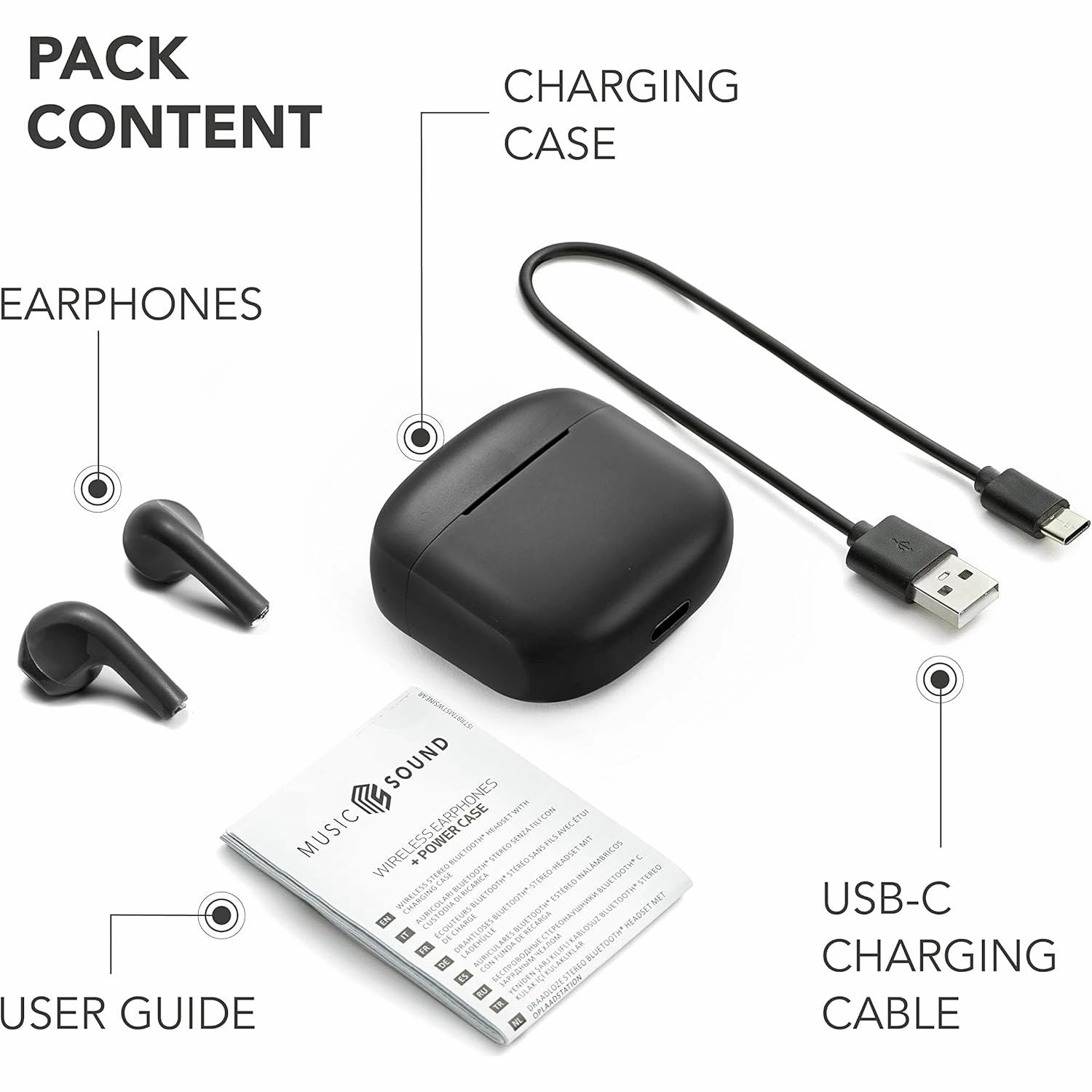 Music Sound Swag Wireless Capsule Headset  Playback Time up to 20 Hours Bluetooth - Black