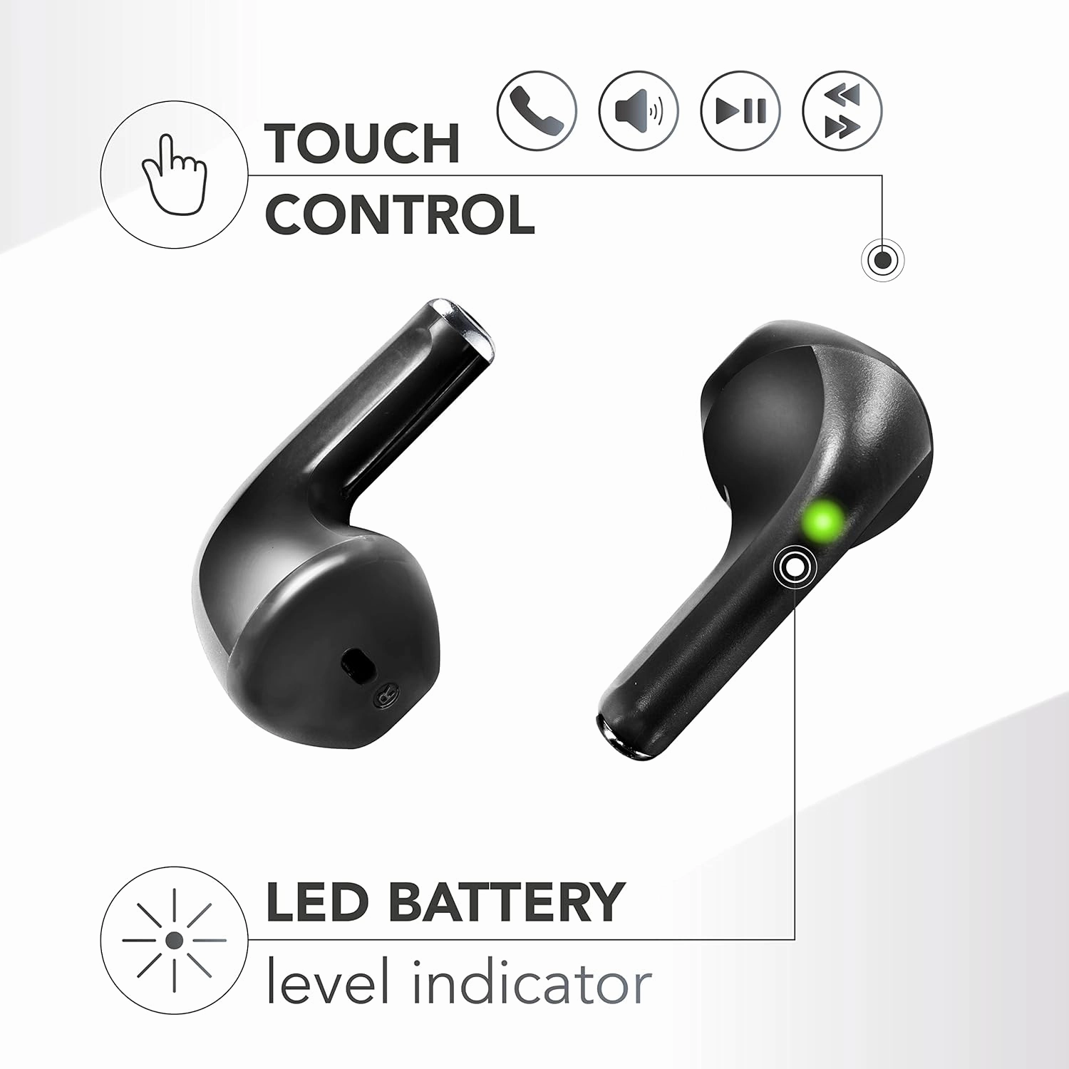 Music Sound Swag Wireless Capsule Headset  Playback Time up to 20 Hours Bluetooth - Black