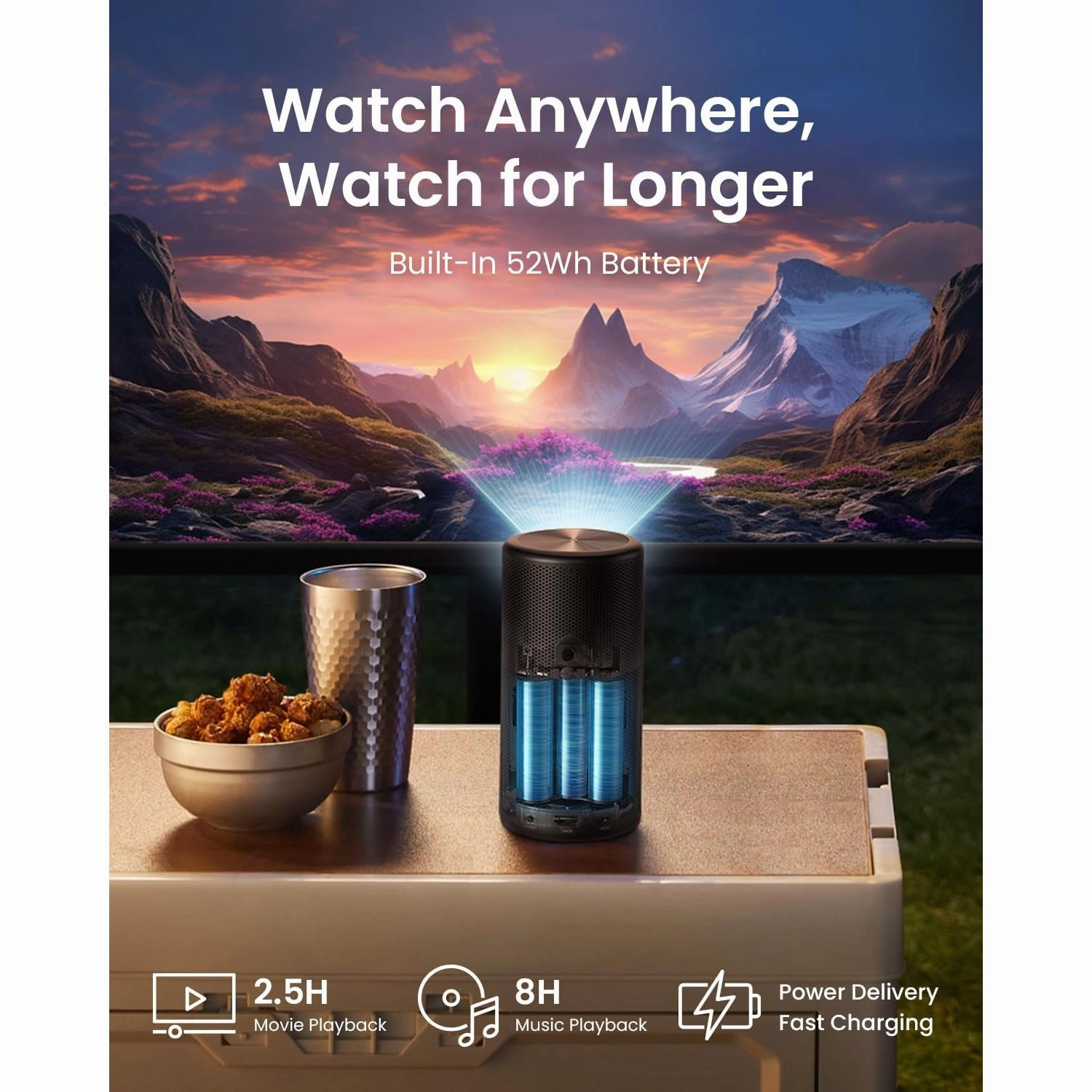 NEBULA Anker Capsule 3 Laser 1080p Mini Projector - Smart, Wi-Fi, Dolby Digital, 120" Display, 4K Support, Built-in Battery (2.5-Hour Playtime)
