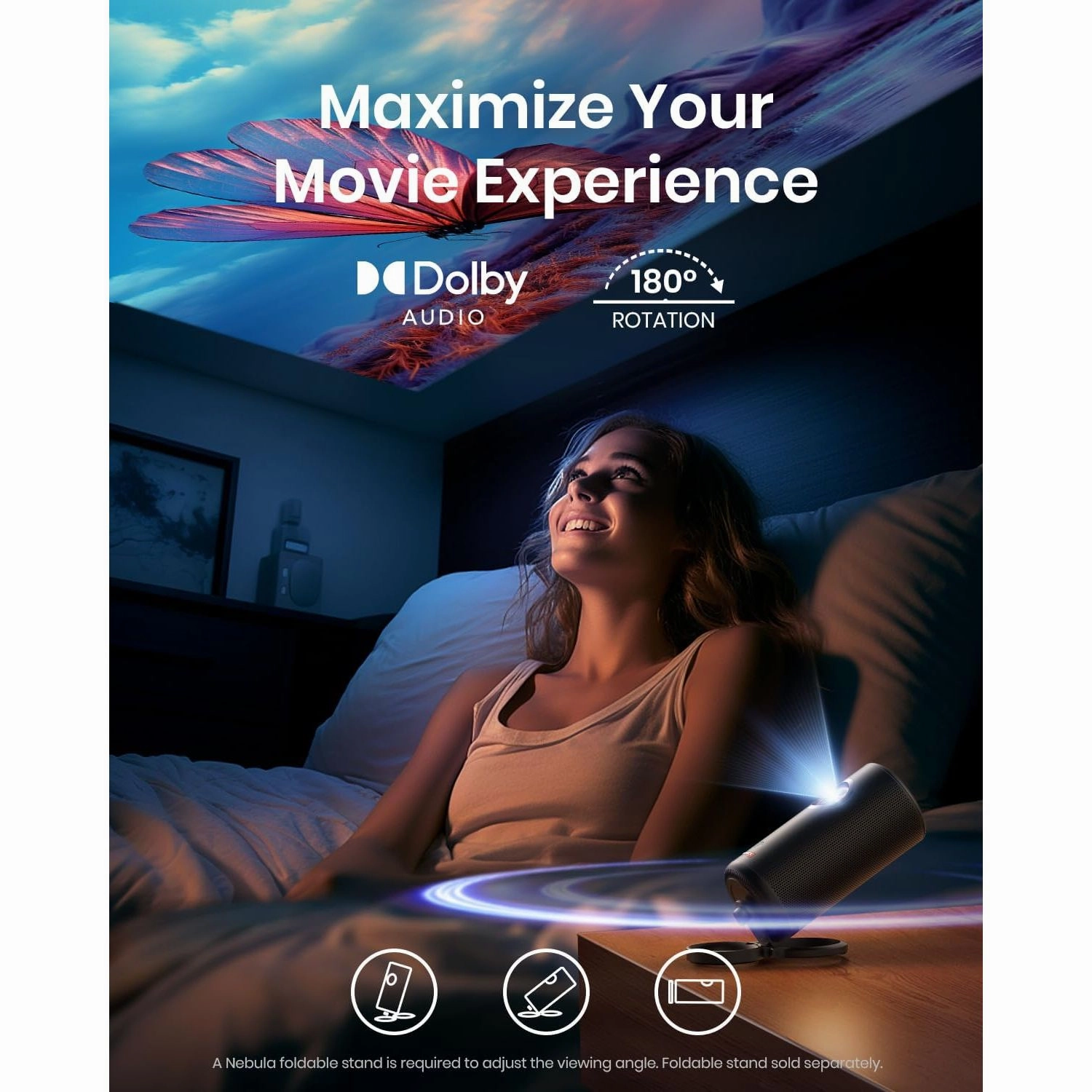 NEBULA Anker Capsule 3 Laser 1080p Mini Projector - Smart, Wi-Fi, Dolby Digital, 120" Display, 4K Support, Built-in Battery (2.5-Hour Playtime)