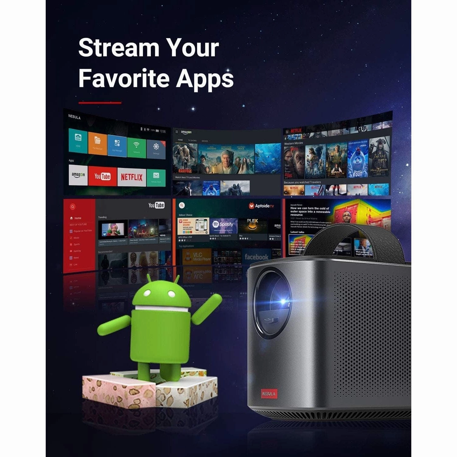 NEBULA by Anker Mars II Pro - Mini Portable Projector, 500 ANSI Lumen, Black, 720p Image Quality, 40-100 Inch Display, Ideal for Home Entertainment and Movies