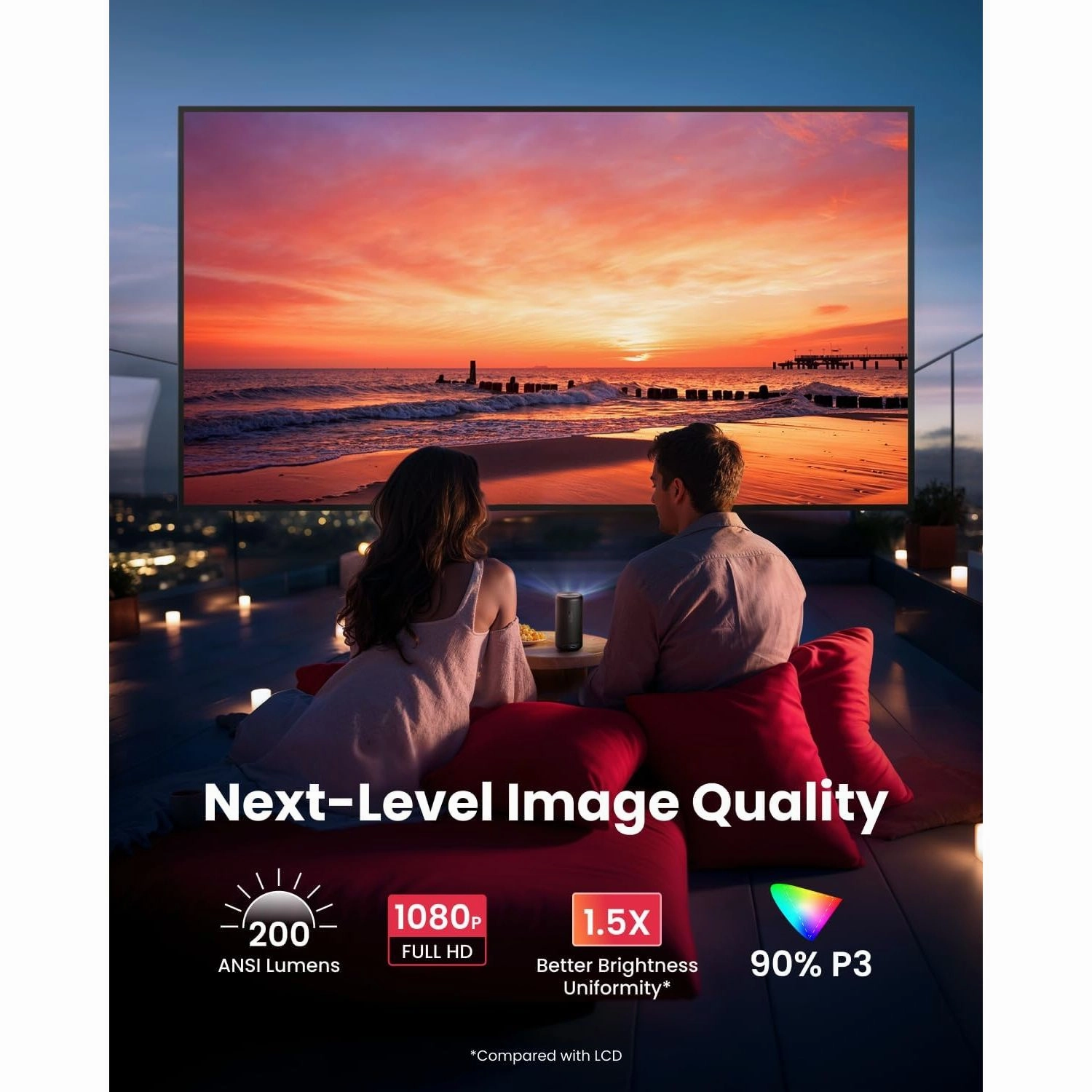 NEBULA Capsule 3 1080p Mini Projector  200 ANSI-Lumen, Smart Projector with Google TV, Built-In Netflix, Dolby Digital, 120-Inch Picture, 2.5 Hours Playtime, Portable with Built-In Battery