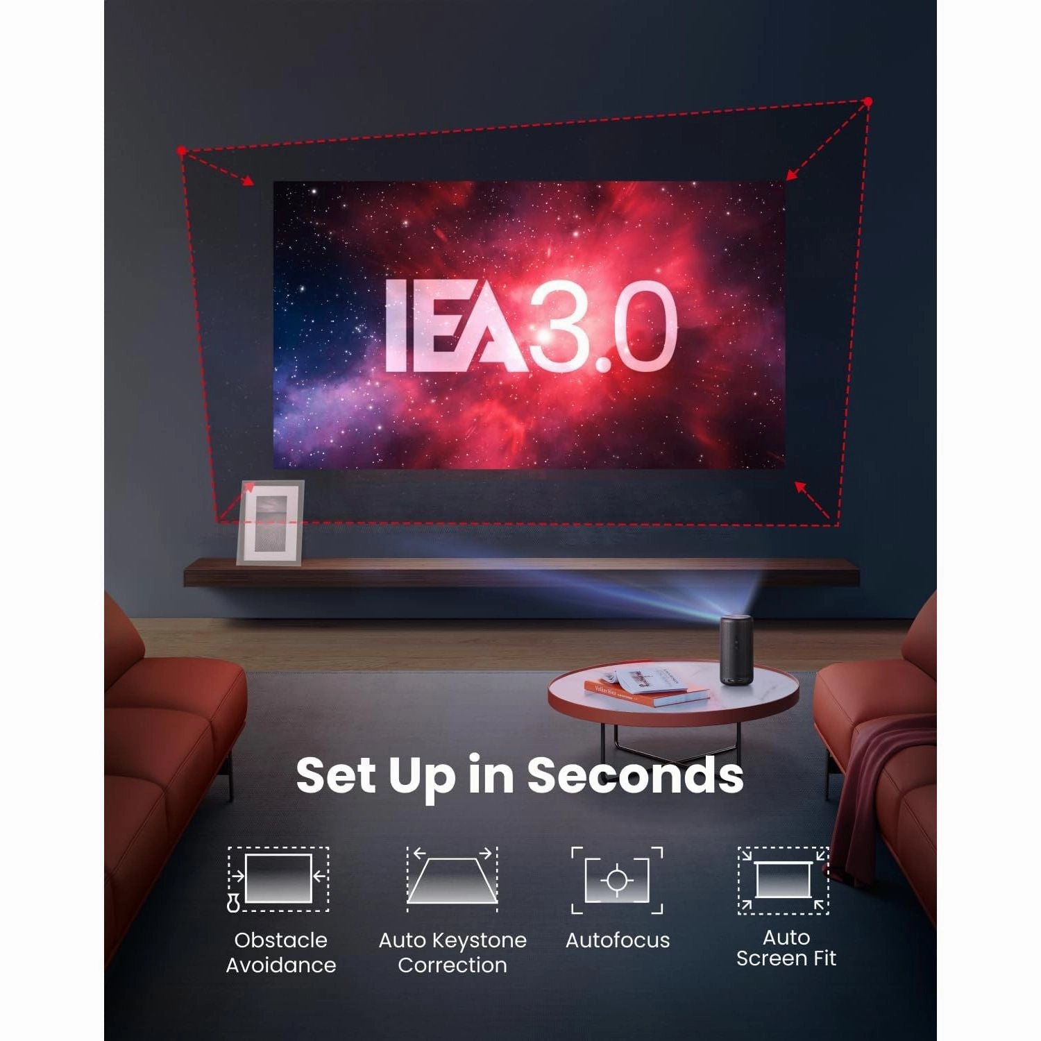 NEBULA Capsule 3 1080p Mini Projector  200 ANSI-Lumen, Smart Projector with Google TV, Built-In Netflix, Dolby Digital, 120-Inch Picture, 2.5 Hours Playtime, Portable with Built-In Battery
