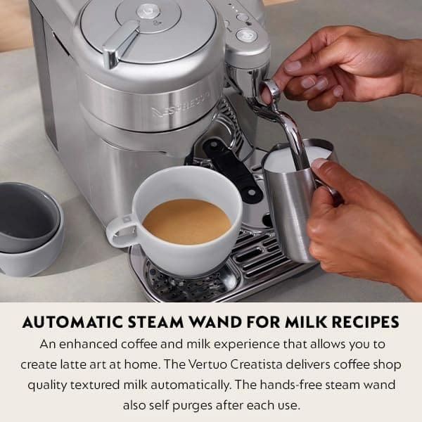 Nespresso Vertuo Creatista Automatic Pod Coffee Machine with Milk Frother Wand - Stainless Steel