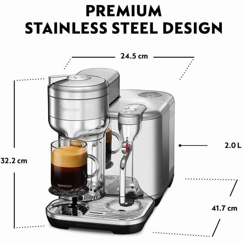 Nespresso Vertuo Creatista Automatic Pod Coffee Machine with Milk Frother Wand - Stainless Steel
