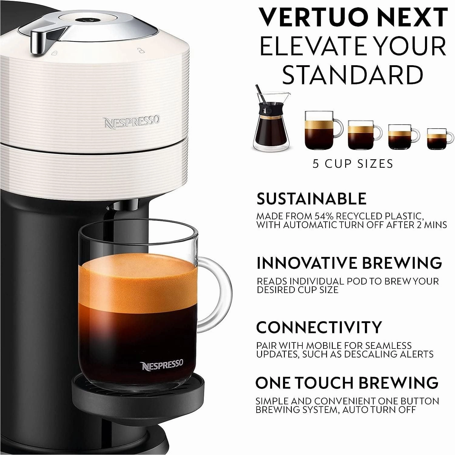 Nespresso Vertuo Next 11706 Coffee Machine by Magimix, Contrast White