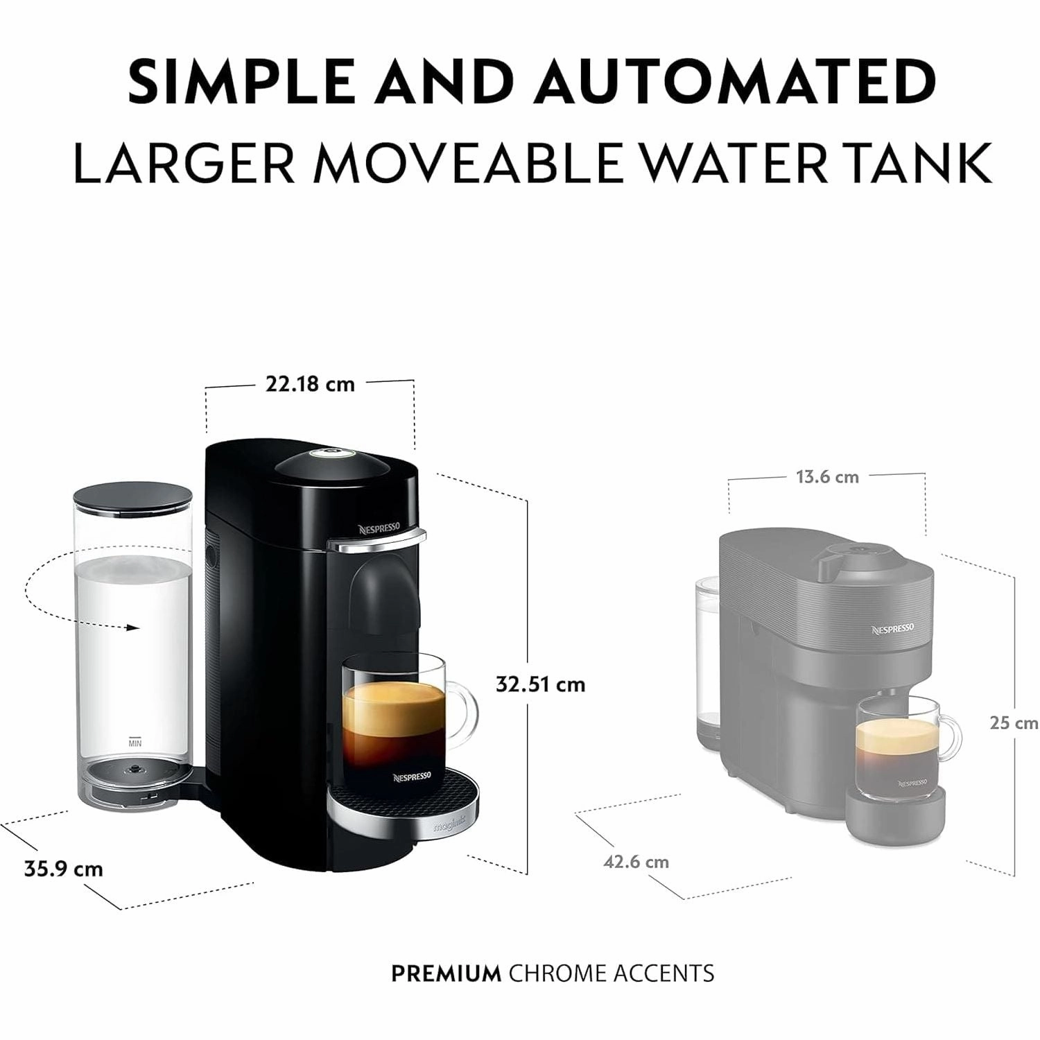 Nespresso Vertuo Plus Automatic Pod Coffee Machine for Americano, Decaf, Espresso by Magimix in Black