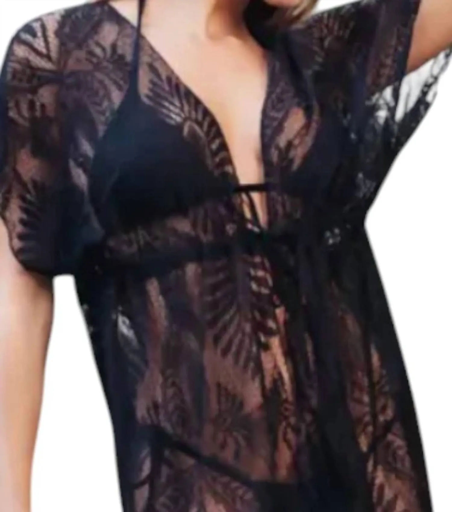 Netted Long Swim Cover Up In Black