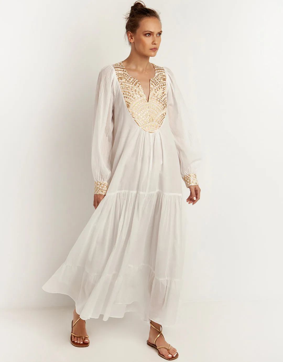 New Triangle Maxi Dress - White and Gold